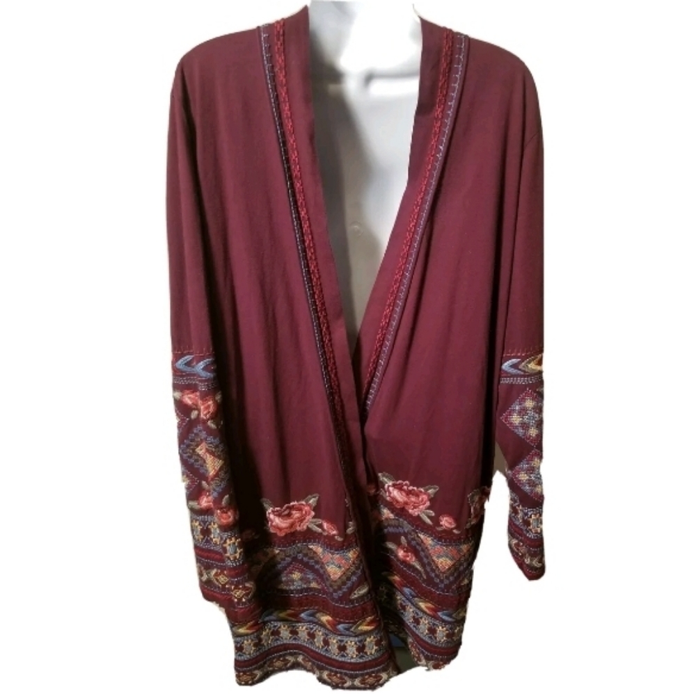 Johnny Was Embroidered Open Cardigan Size M